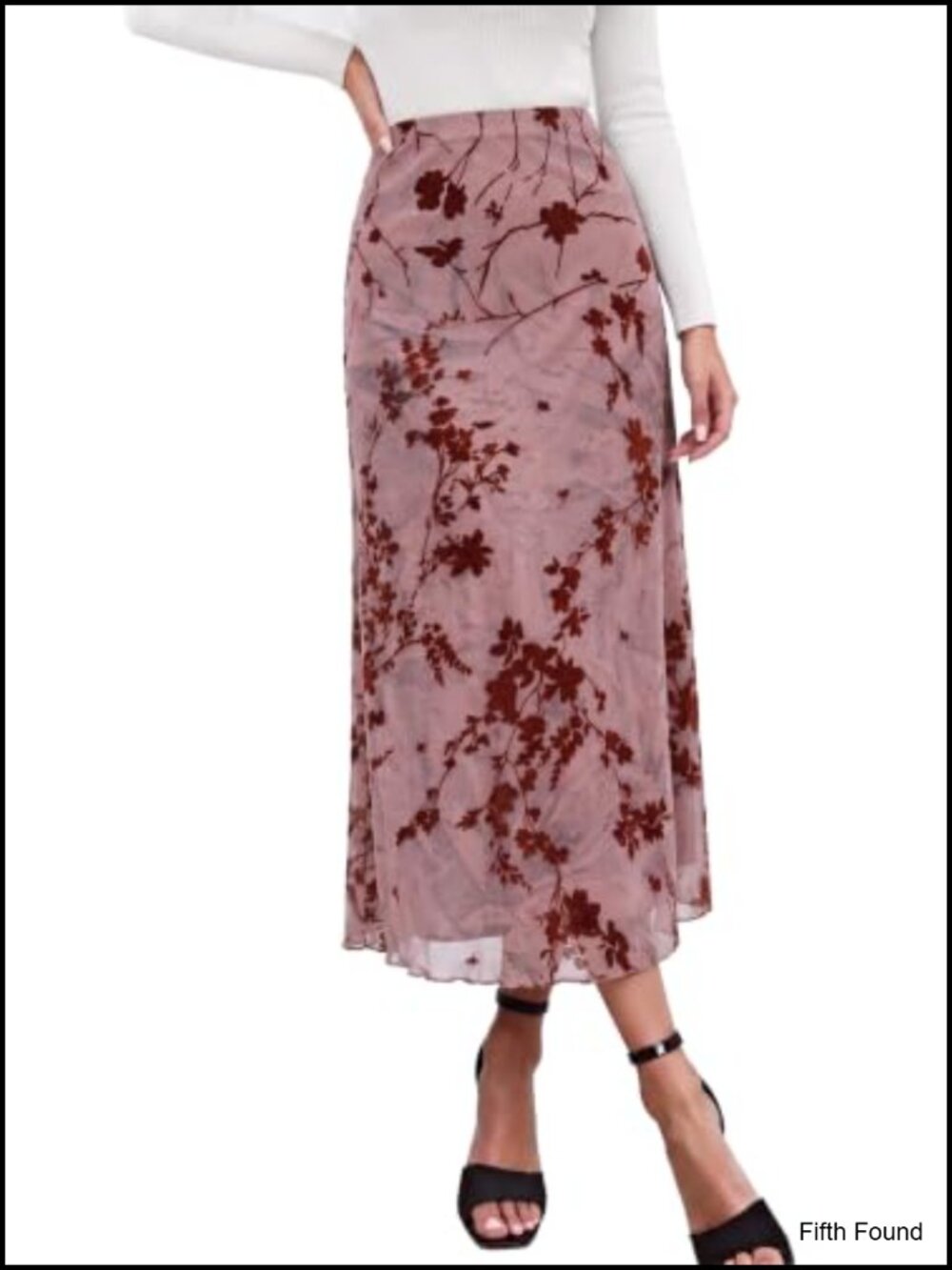 Women's Mesh Floral Midi Skirt A-Line High Waisted Y2K Gothic